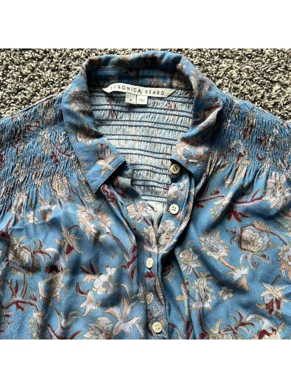 Veronica Beard Floral Button-up Blouse Wmn 8 Blue Cottagecore Dainty Summer Top